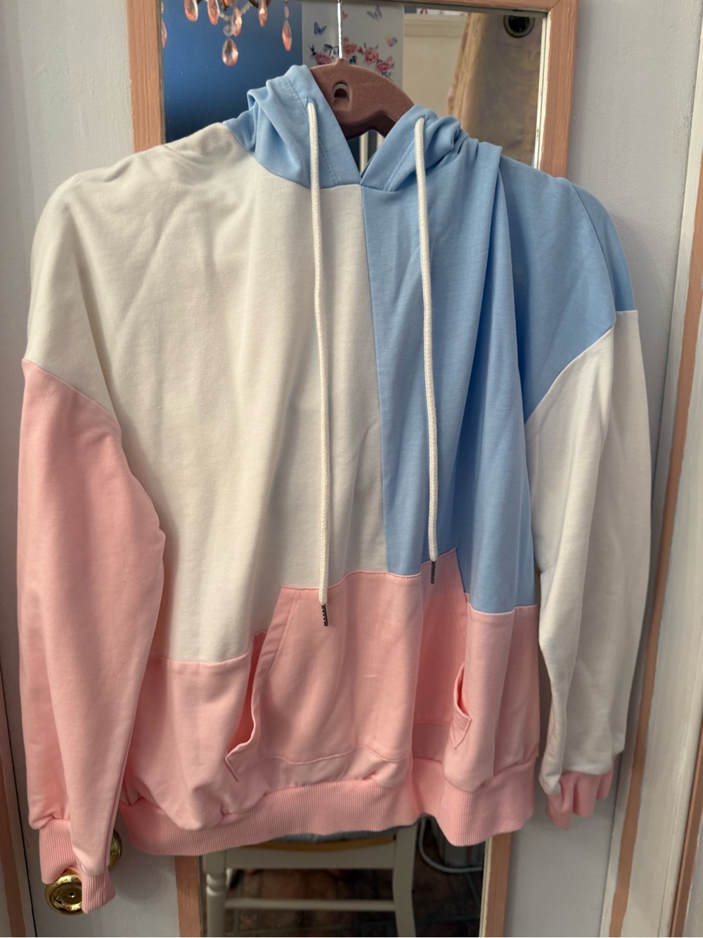 Pastel Colorblock Hoodie Sweatshirt - Pink, Blue & Cream